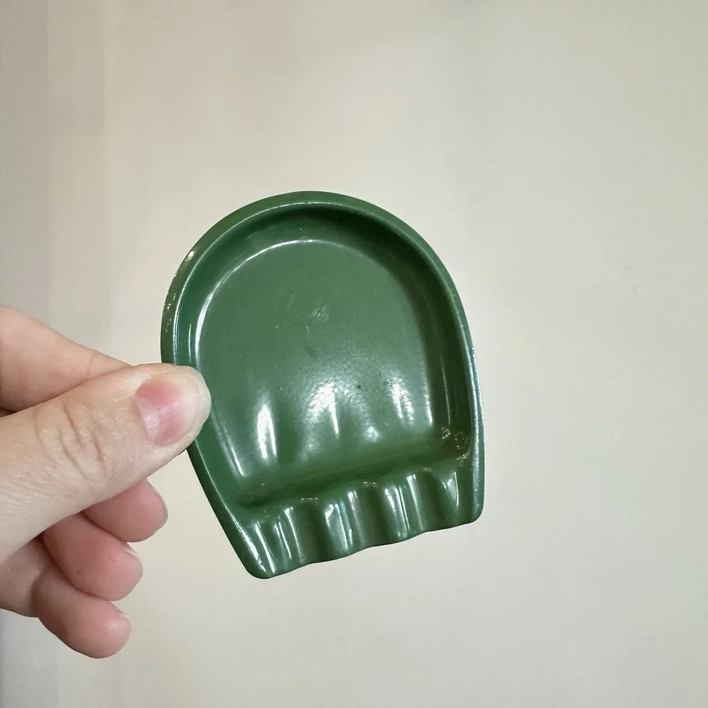 VTG Small Tin Metal Ashtray Green Portable Lightweight 3